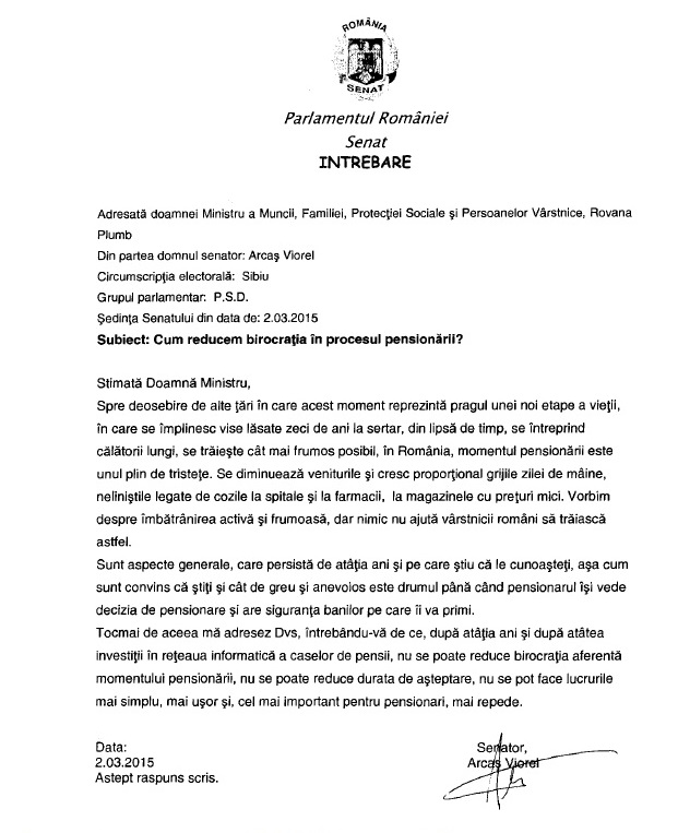 INTERPELARE MINISTERUL MUNCII VIOREL ARCAS